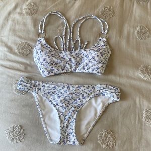 Hollister White Bikini with Blue Floral Detailings